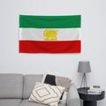 Persian-inspired flag wall art with Lion & Sun emblem, modern living room decor