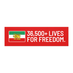 Red banner with Lion and Sun flag, text: 36,500+ Lives For Freedom — Persian heritage apparel design