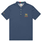 Navy polo shirt with Iran lion emblem and heritage text, inspired by Persian culture