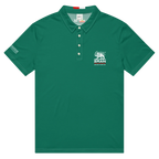 Green polo shirt with Lion and Sun emblem, 'IRAN' text, and Persian heritage design for men's streetwear.