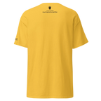Yellow t-shirt with Persian text and lion emblem, modern streetwear design