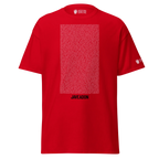 Red Persian-inspired streetwear t-shirt with bold text and cultural motifs, embodying heritage and modern design.