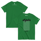 Green Persian-inspired streetwear t-shirt with bold text and cultural symbols, reflecting heritage and modern design.